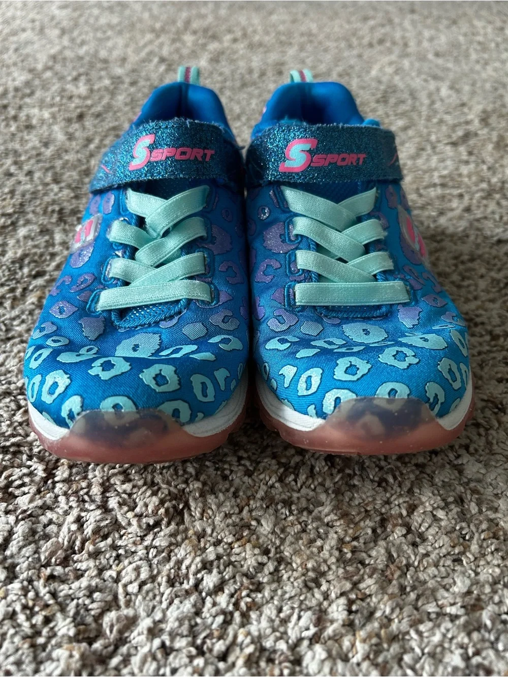 Skechers Girls Blue Teal Leopard Slip-On Sneakers Size 1